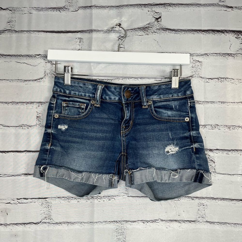 American Eagle Super Stretch Blue Jean Shorts 0 High-Rise Casual Summer Denim